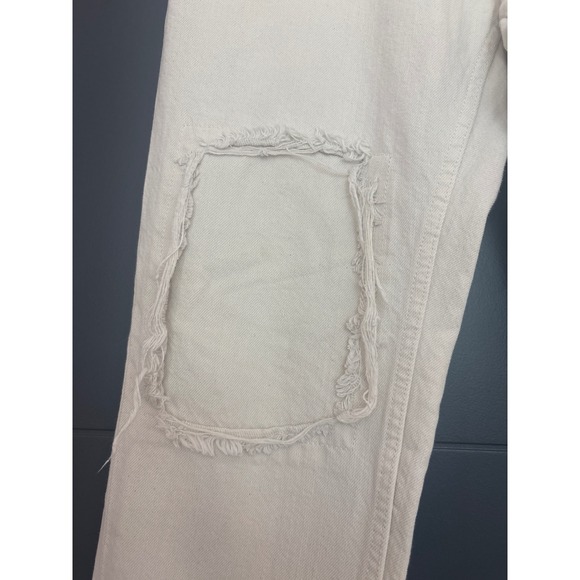 BDG Urban Outfitters Slim Boyfriend Distressed Patch Jeans Ivory Off White - Picture 4 of 9
